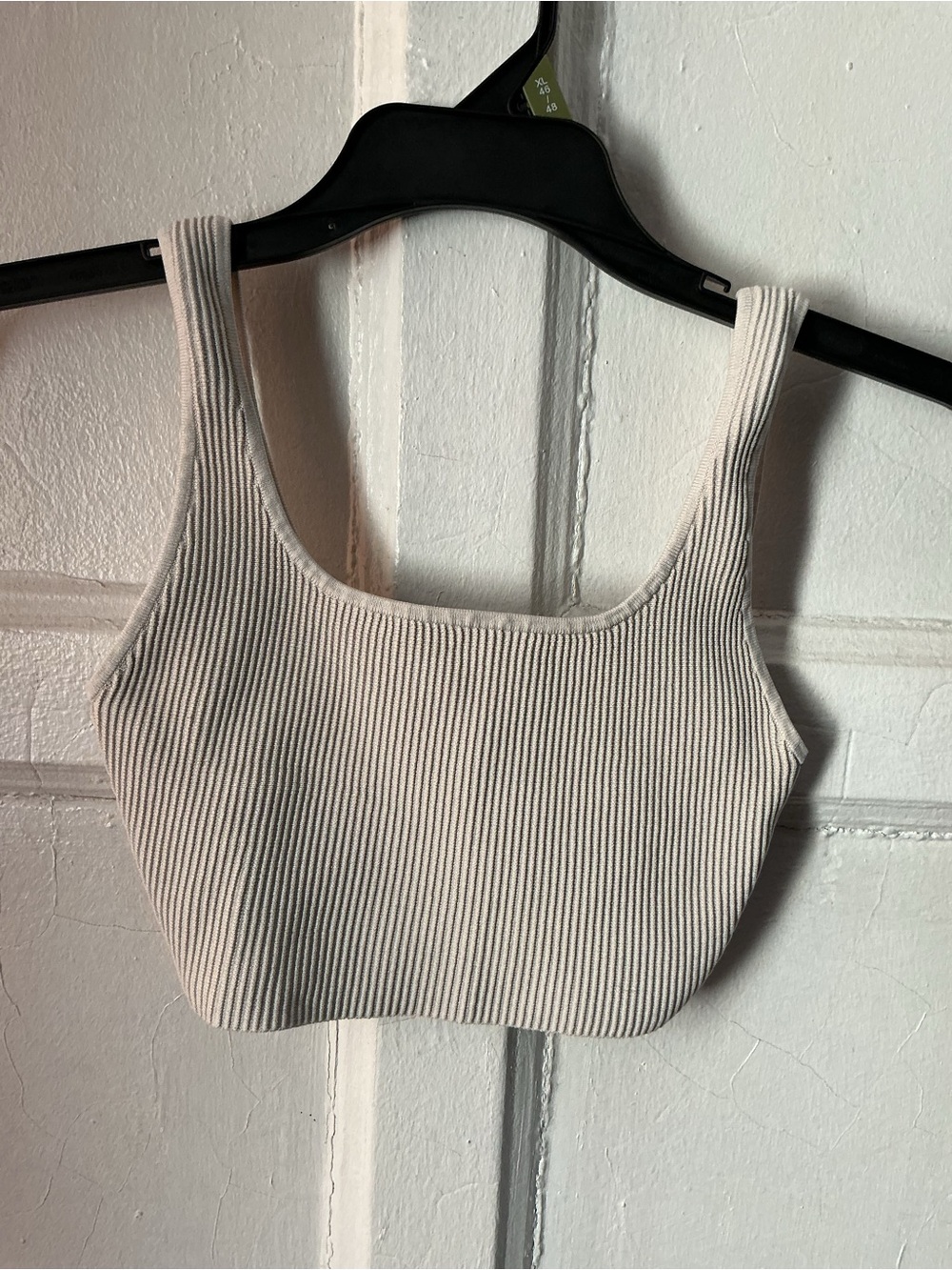 Babaton Cream Ribbed Square-Neck Crop Top